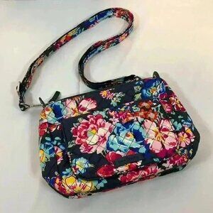 VERA BRADLEY CARSON MINI SHOULDER BAG PRETTY POSIES GREY REMOVABLE STRAP‎